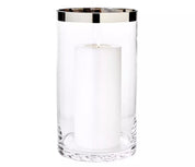 Lanterna (altezza 30 cm) in vetro cristallo soffiato a bocca con bordo platino - A.Bi.Ci. Lab