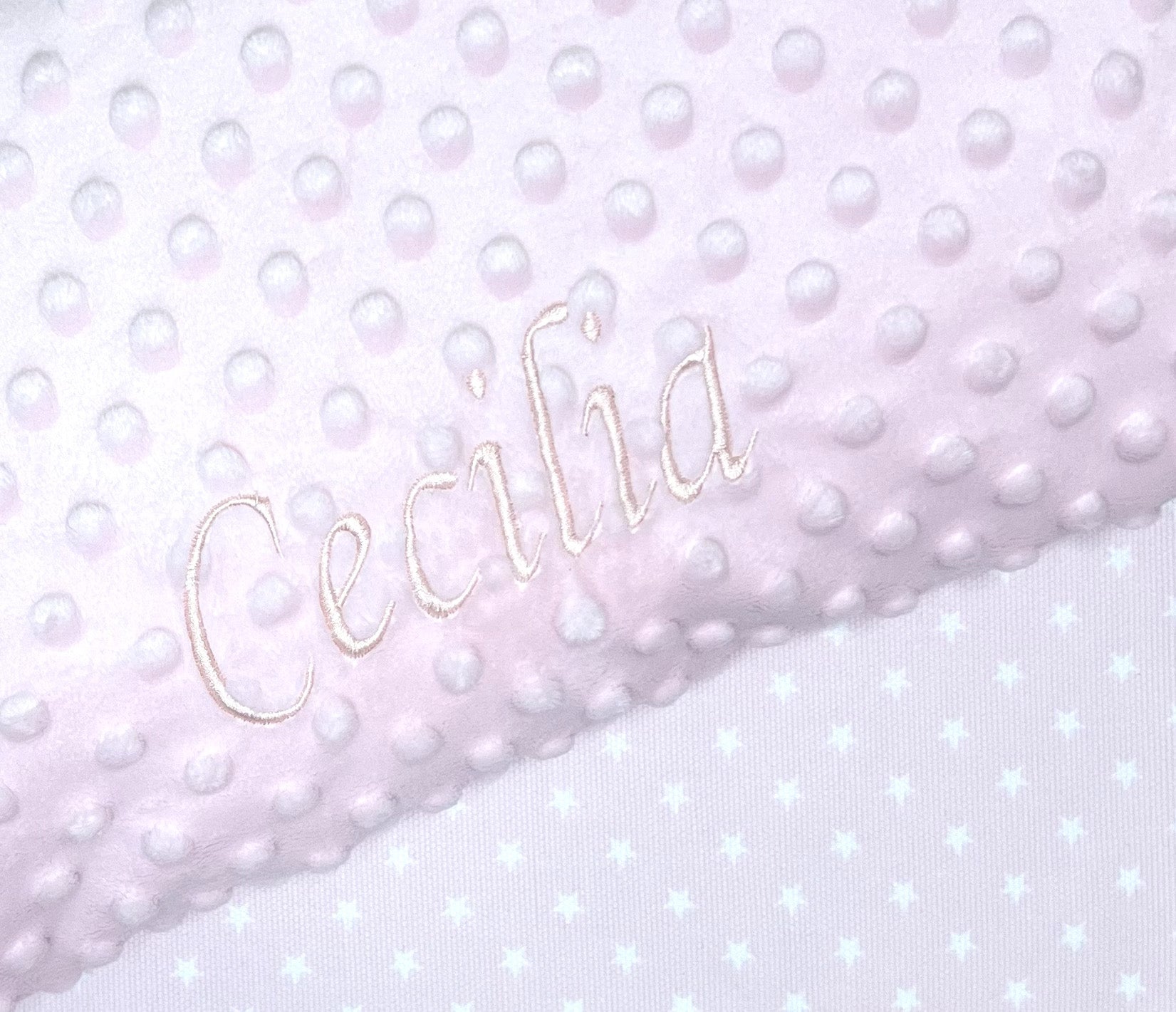 Coperta Rosa con tessuto Minky personalizzata - A.Bi.Ci. Lab