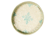 Vassoio tondo in giunco marino con mosaico in madreperla foglia azzurra
