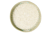 Vassoio tondo in giunco marino con mosaico in madreperla bianco
